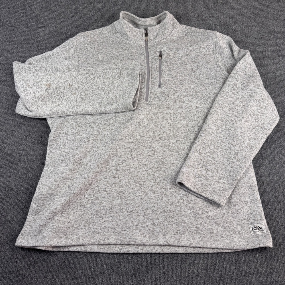 Eddie Bauer Quarter Zip Pullover Mens 2XL Gray Good Sweater Fleece Marl